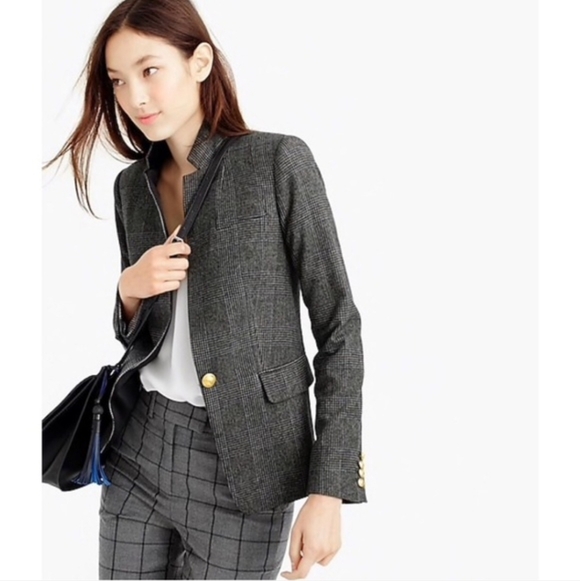 J. Crew Jackets & Blazers - J. Crew Plaid Regent Wool Blazer Business Office Satin Jacket NEW Size 12